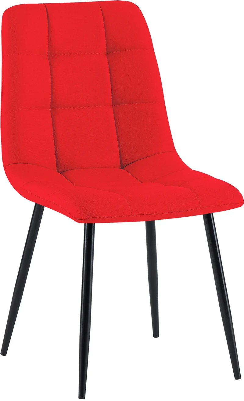 Chaise de salle à manger x1 coutures forme carrées en tissu rouge pieds en métal noir 10_0001972
