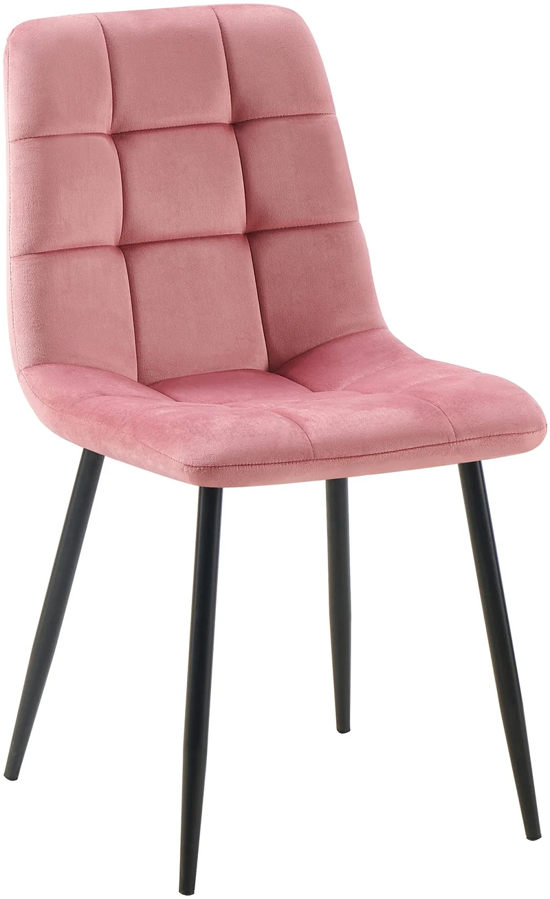 Chaise de salle à manger x1 coutures forme carrées en velours rose pieds en métal noir 10_0001970