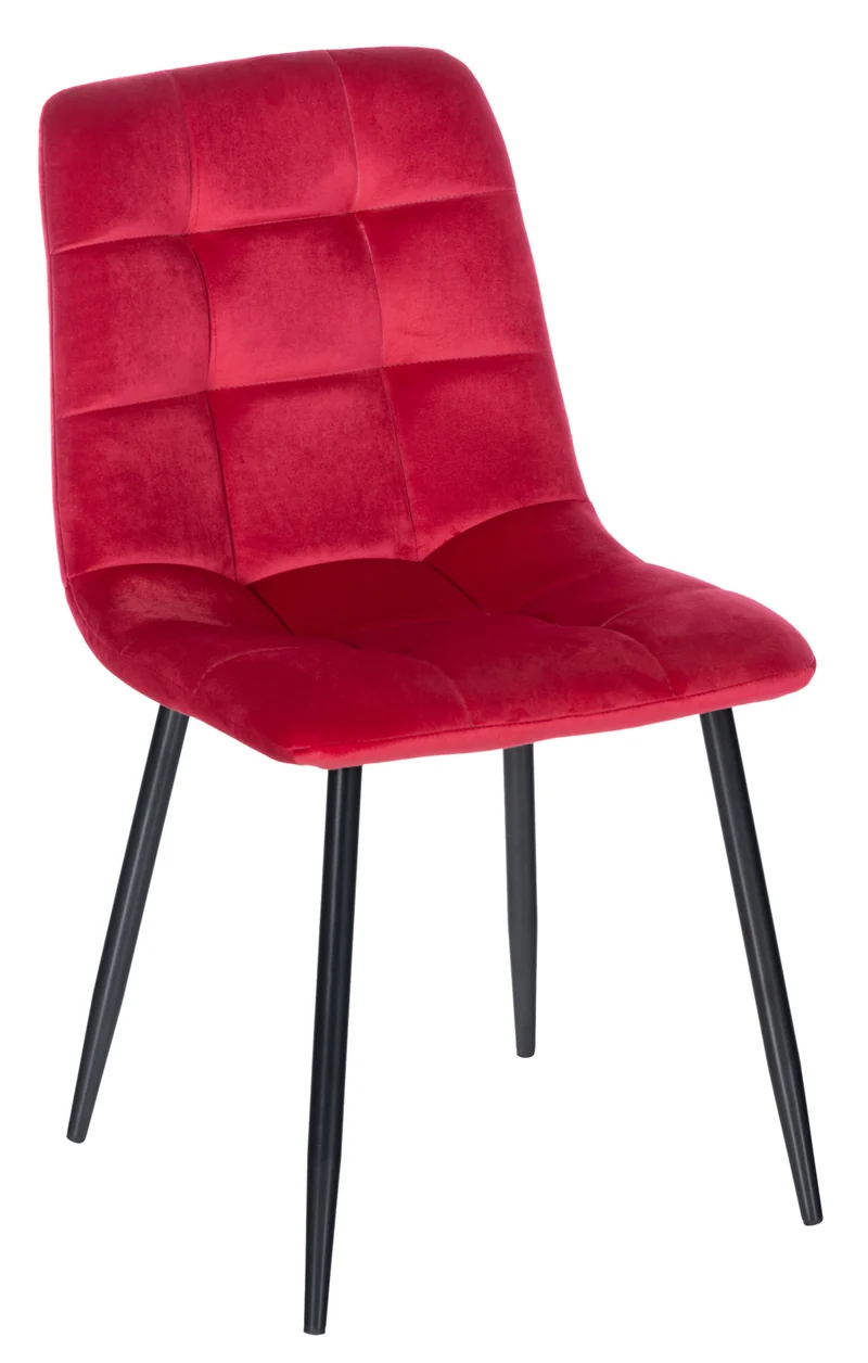 Chaise de salle à manger x1 coutures forme carrées en velours rouge pieds en métal noir 10_0001960