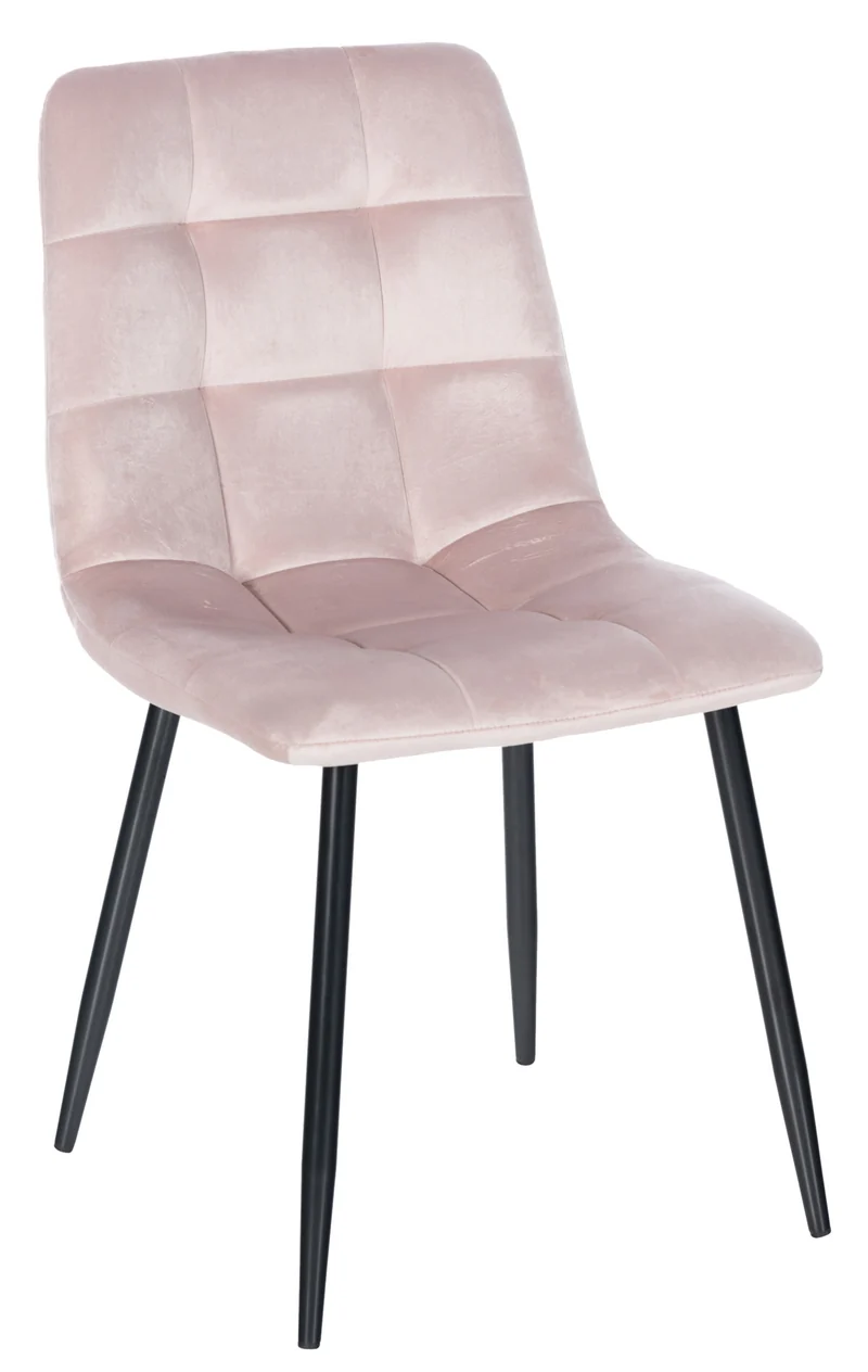 Chaise de salle à manger x1 coutures forme carrées en velours rose clair pieds en métal noir 10_0001958