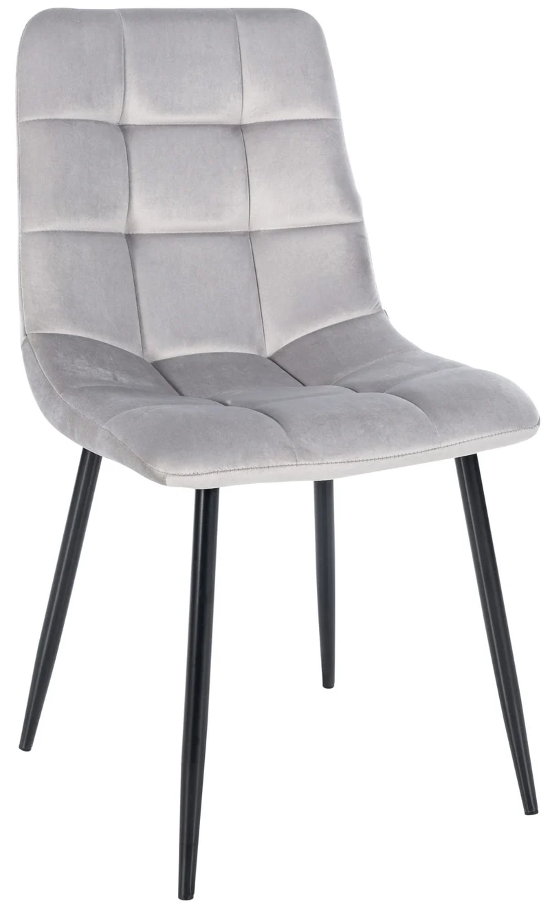 Chaise de salle à manger x1 coutures forme carrées en velours gris pieds en métal noir 10_0001956