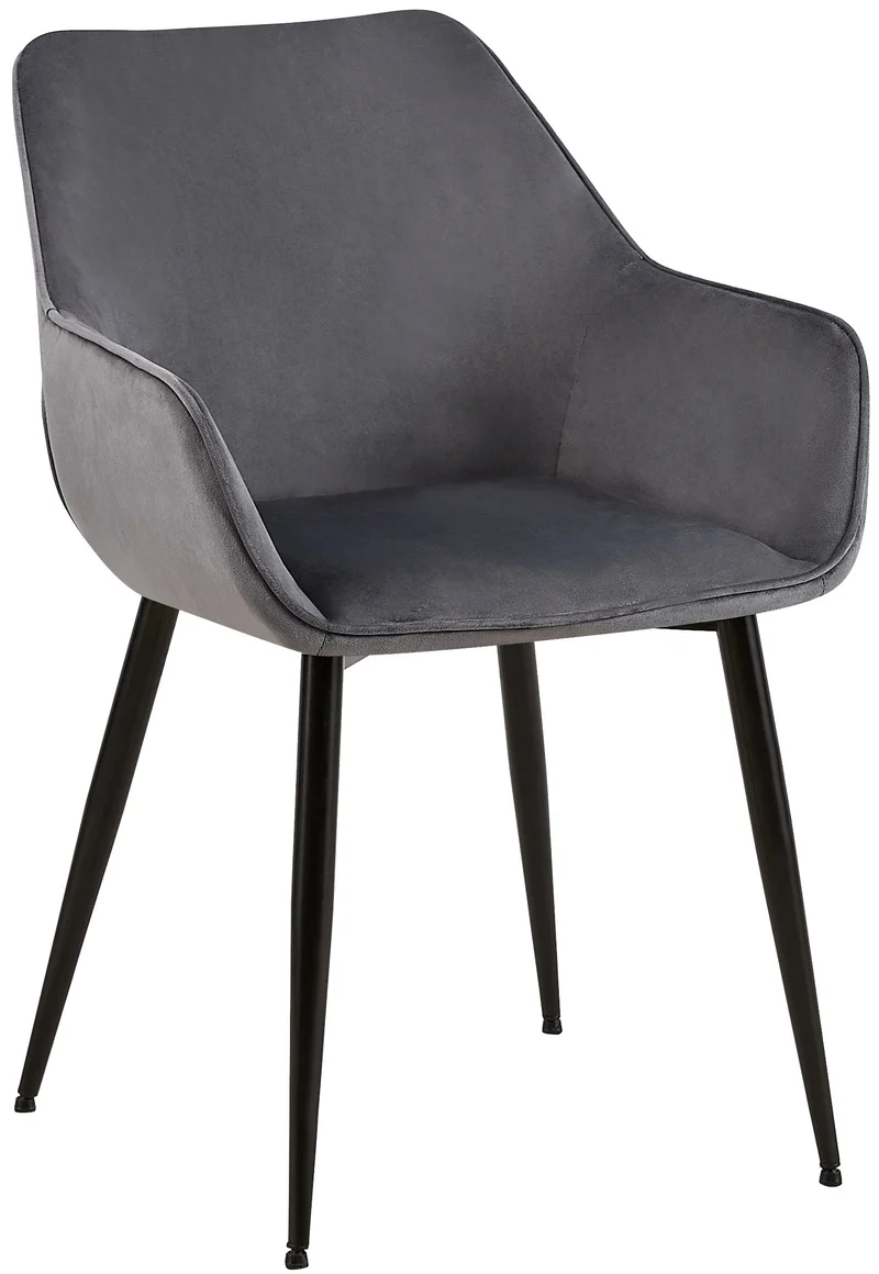 Chaise de salle à manger bureau salle d'attente x1 en velours gris foncé et métal noir 10_0002148