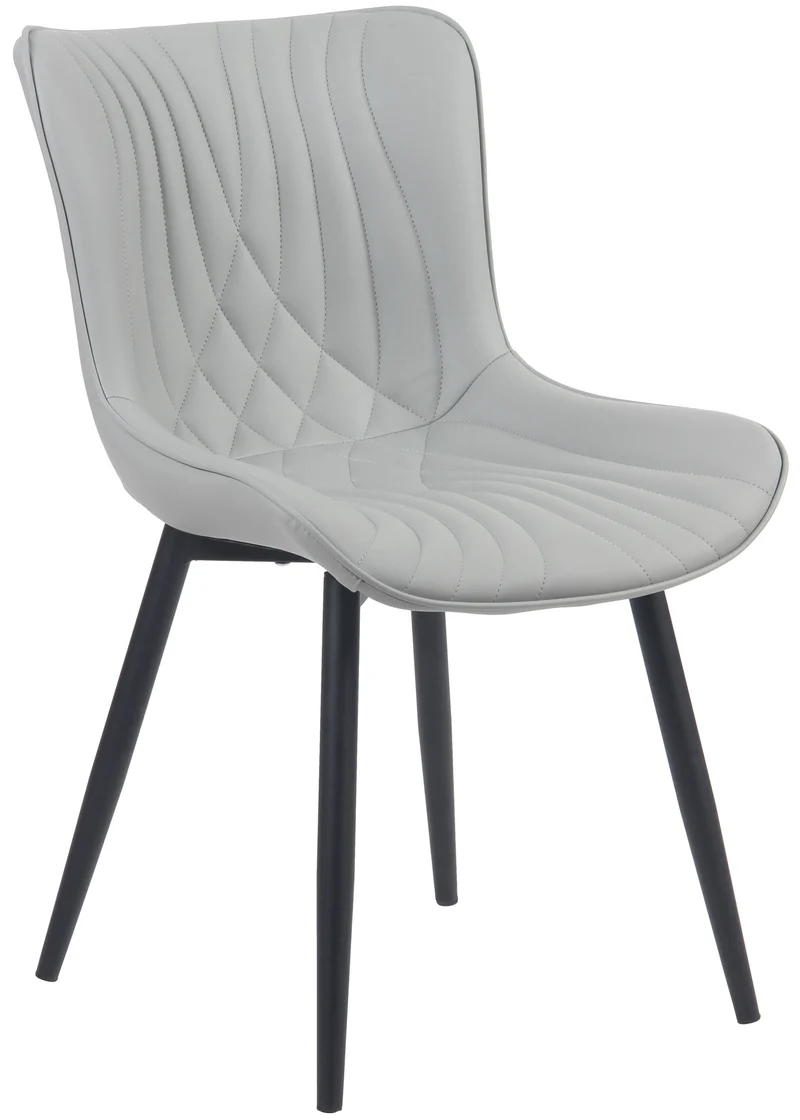 Chaise de salle à manger x1 coutures décoratives en PVC gris et pieds en métal noir 10_0002181
