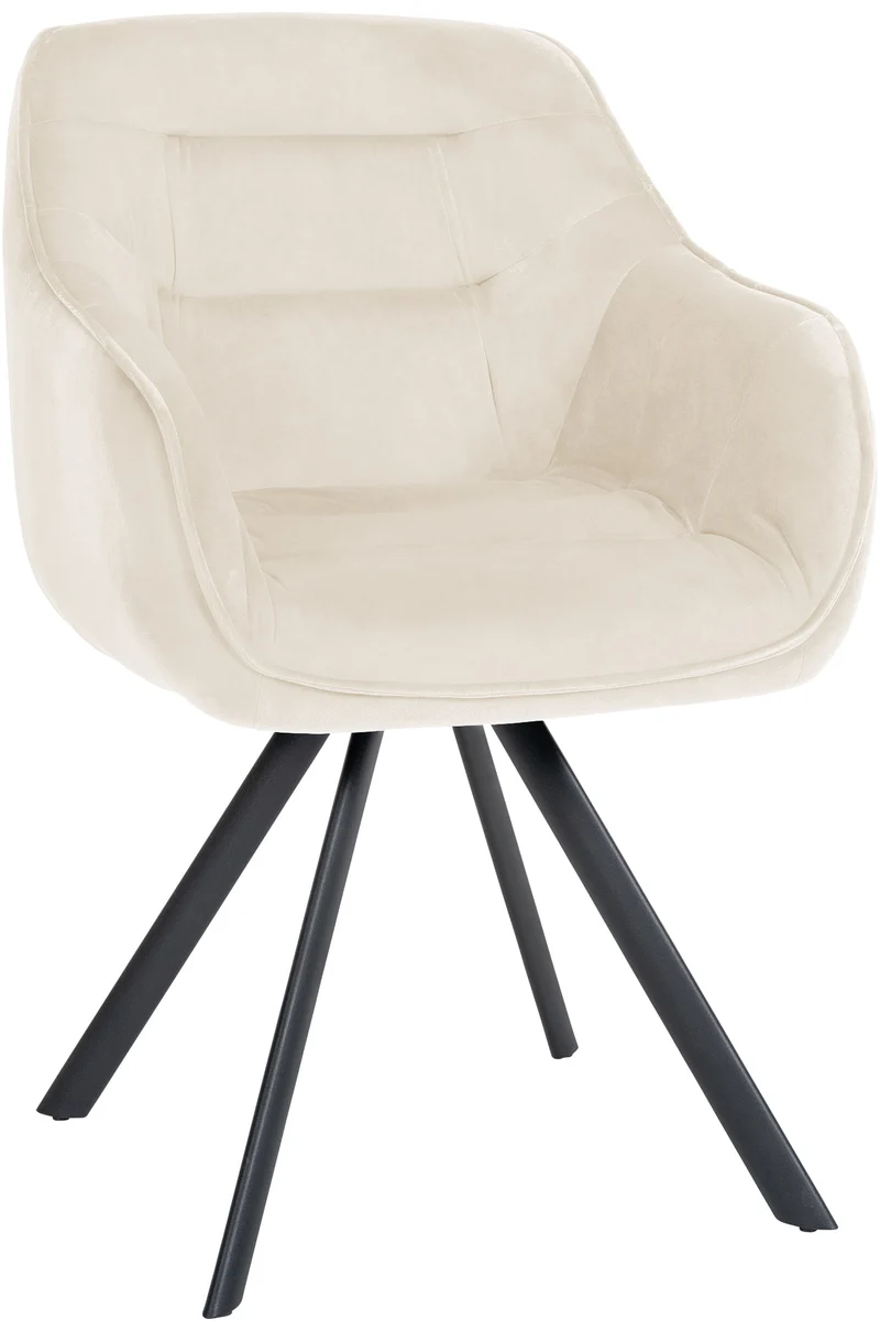 Chaise de salle à manger x1 design moderne confortable en velours crème piétement stable à quatre pieds en métal 10_0002334