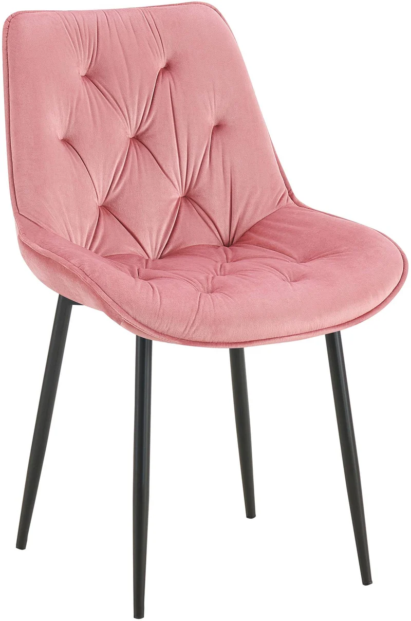 Chaise de salle à manger x1 assise et dossier capitonné en velours rose et métal noir 10_0002166