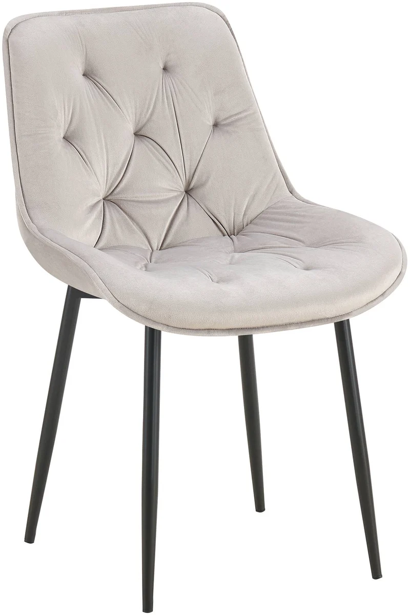 Chaise de salle à manger x1 assise et dossier capitonné en velours gris et métal noir 10_0002165