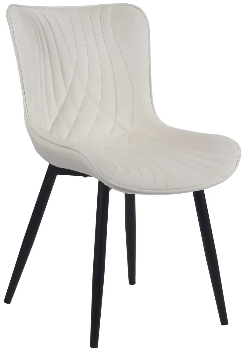 Chaise de salle à manger x1 coutures décoratives en velours crème et pieds en métal noir 10_0002182