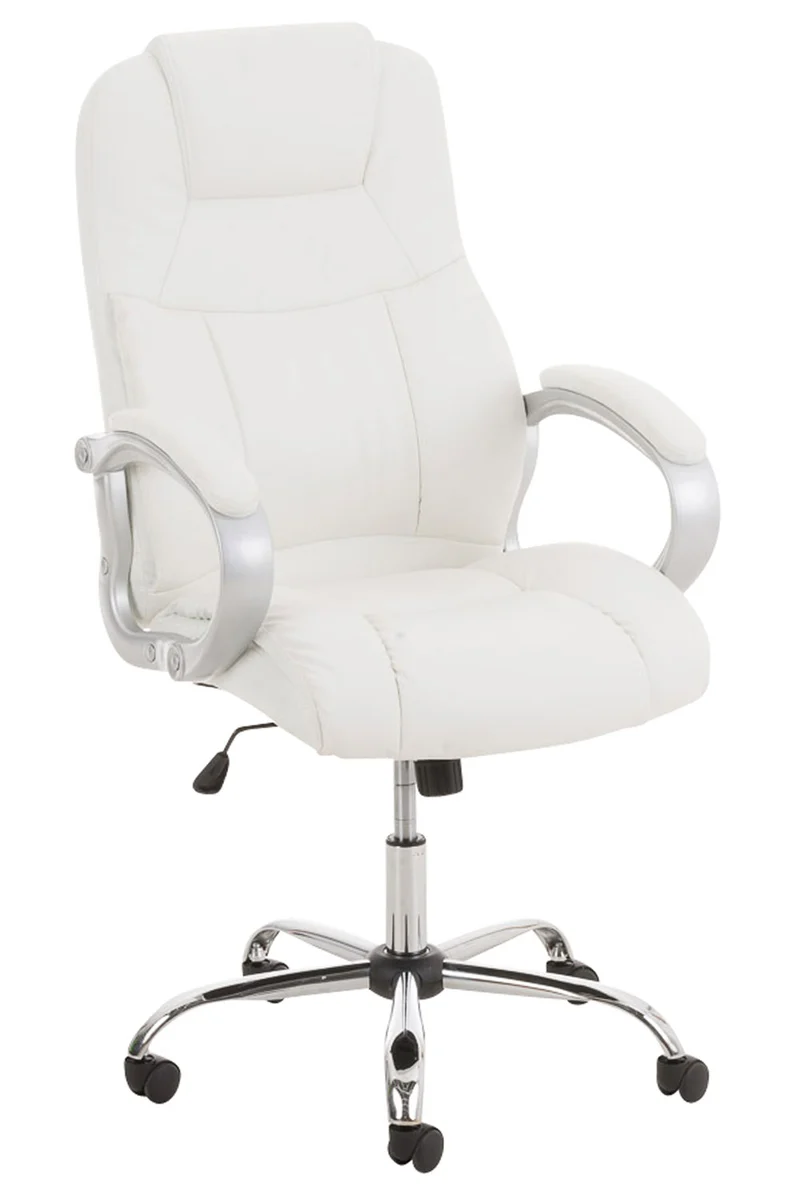 Fauteuil de bureau sur roulettes avec accoudoirs mécanisme à bascule en métal chromé PVC blanc 10_0002381
