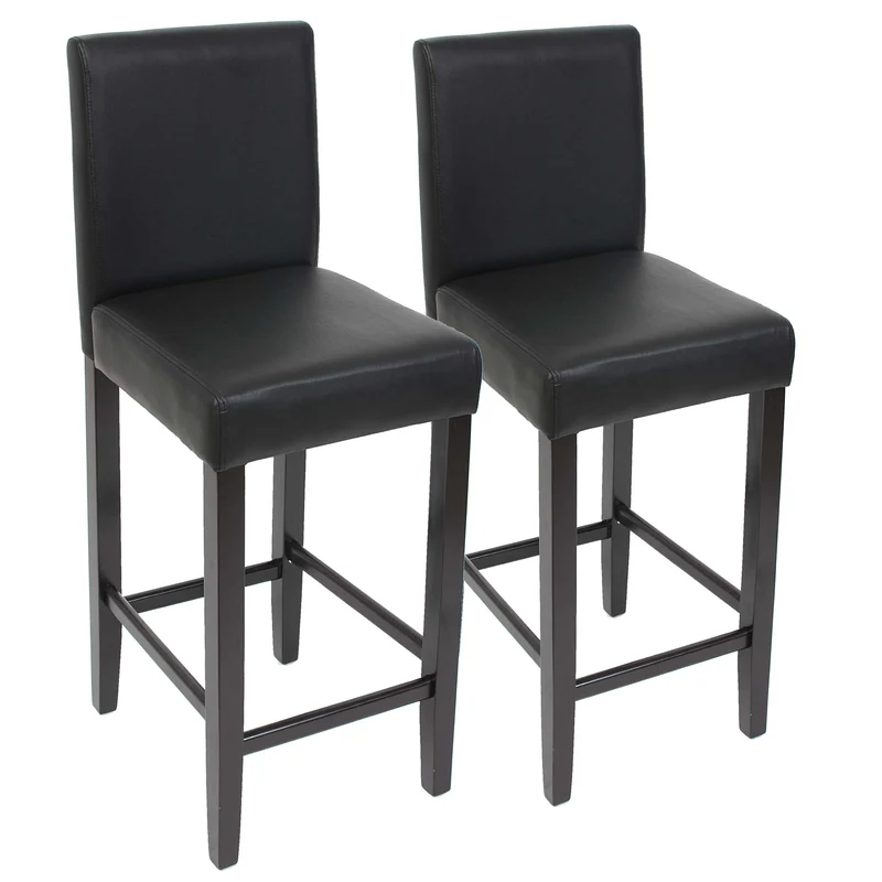 2x tabourets de bar chaise de comptoir en synthétique noir pieds en bois foncé 04_0000098