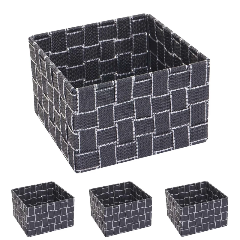 4x paniers de rangement salle de bain maquillage 12x19x19cm gris foncé 04_0000606