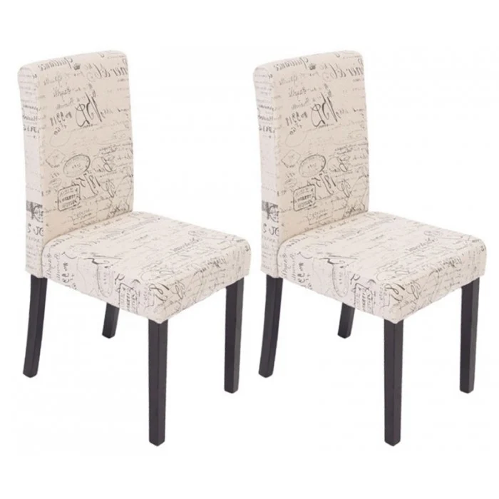 Lot de 2 chaises de salle à manger en tissu crème imprimé pieds foncés CDS04030