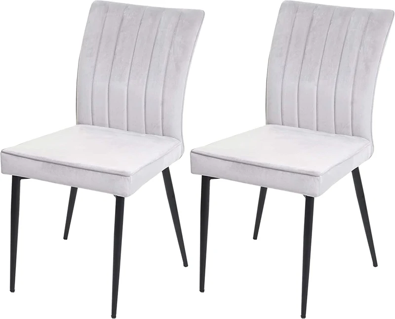 Ensemble de 2 chaises de salle à manger en velours gris clair pieds en métal CDS04475