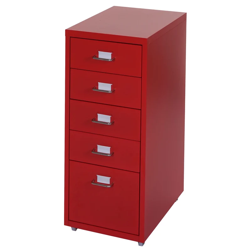 Caisson à tiroirs sur roulettes porte-étiquette 69x28x41cm 5 tiroirs en acier rouge 04_0004360