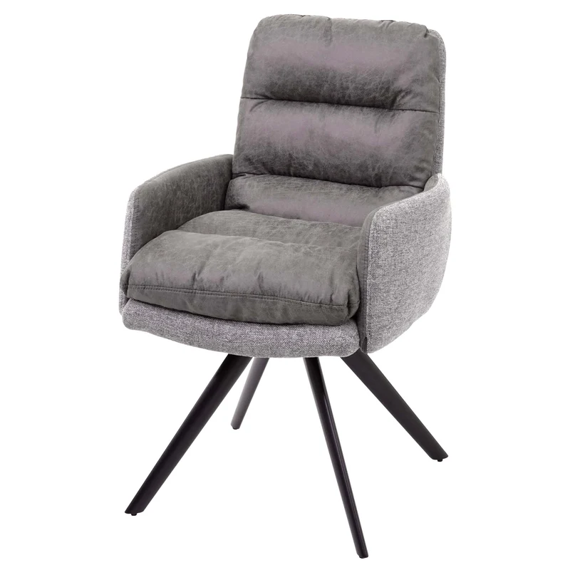 Chaise de salle à manger fauteuil lounge avec accoudoir confortable rotative en tissu gris clair 04_0002246