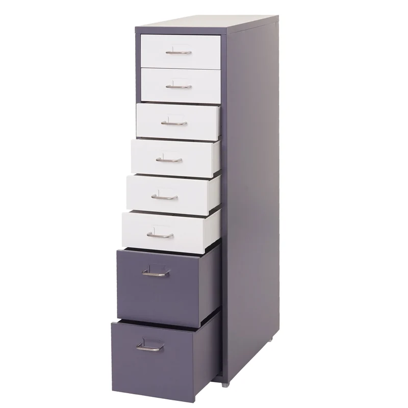 Caisson à tiroirs sur roulettes rangement bureau 8 tiroirs 110x28x41cm en acier gris foncé blanc-noir gris foncé 04_0004359
