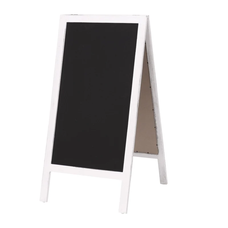 Panneau publicitaire tableau à craie noir 2 surfaces d'écriture pliables 100x50cm blanc vieilli 04_0005623