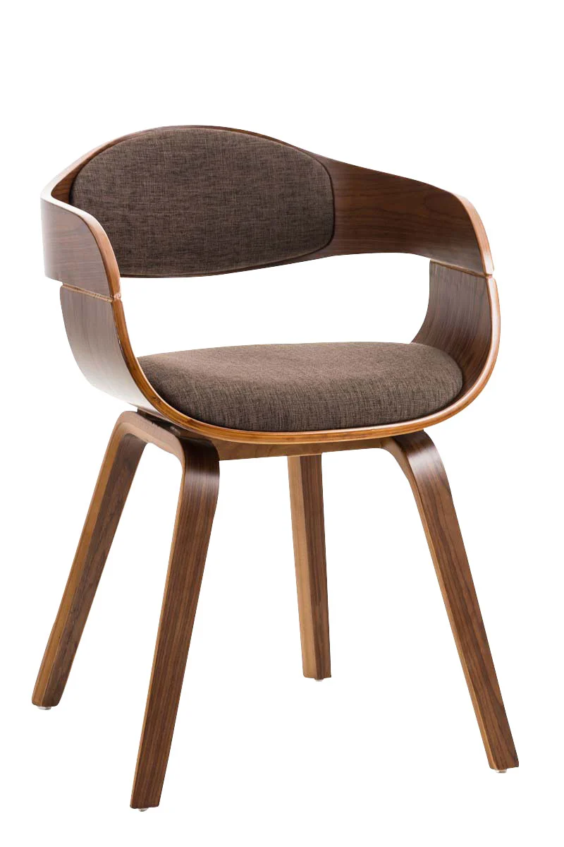 Chaise de bureau sans roulettes visiteur en tissu et bois design retro et confort maximal noyer marron BUR10545