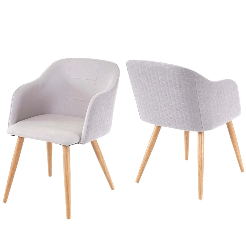2x chaises de salle à manger cuisine design rétro accoudoirs tissu gris clair pieds en métal aspect bois 04_0000365