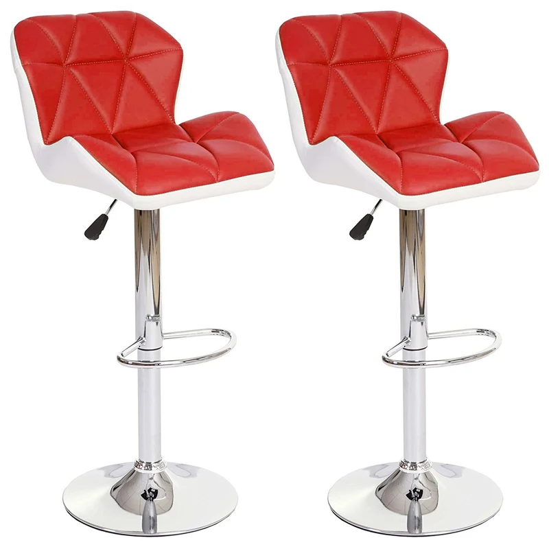 Lot de 2 tabourets de bar avec repose-pieds synthétique rouge et blanc TDB04024
