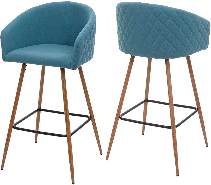 Lot de 2 tabourets de bar en tissu velours turquoise avec repose-pieds TDB04070