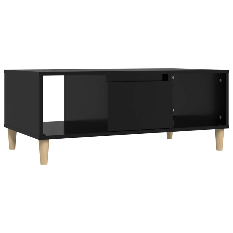 Table basse avec tiroir 2 compartiments ouverts design moderne 90 x 50 x 36,5 cm bois d'ingénierie noir DEC039829