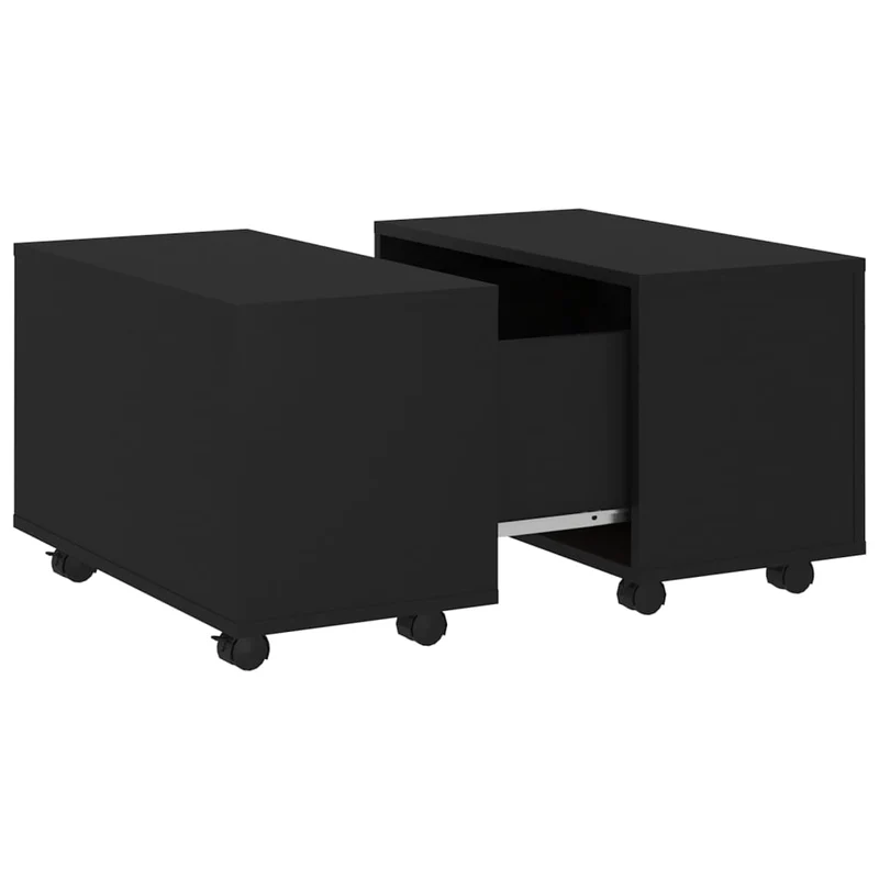Table basse sur roulettes compartiment interne design moderne et contemporaine 60 x 60 x 38 cm bois d'ingénierie noir DEC039722
