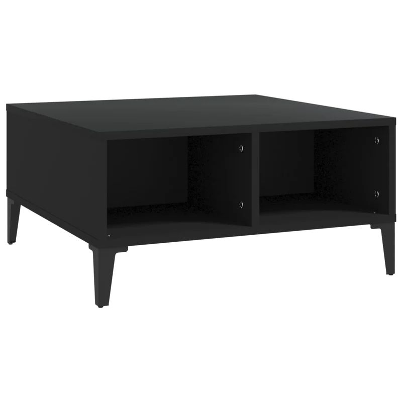 Table basse design moderne et minimaliste avec 4 compartiments 60 x 60 x 30 cm bois d'ingénierie noir et métal DEC039717