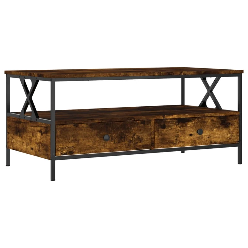 Table basse avec tiroirs design moderne industriel 100 x 51 x 45 cm bois d'ingénierie marron et métal DEC038345