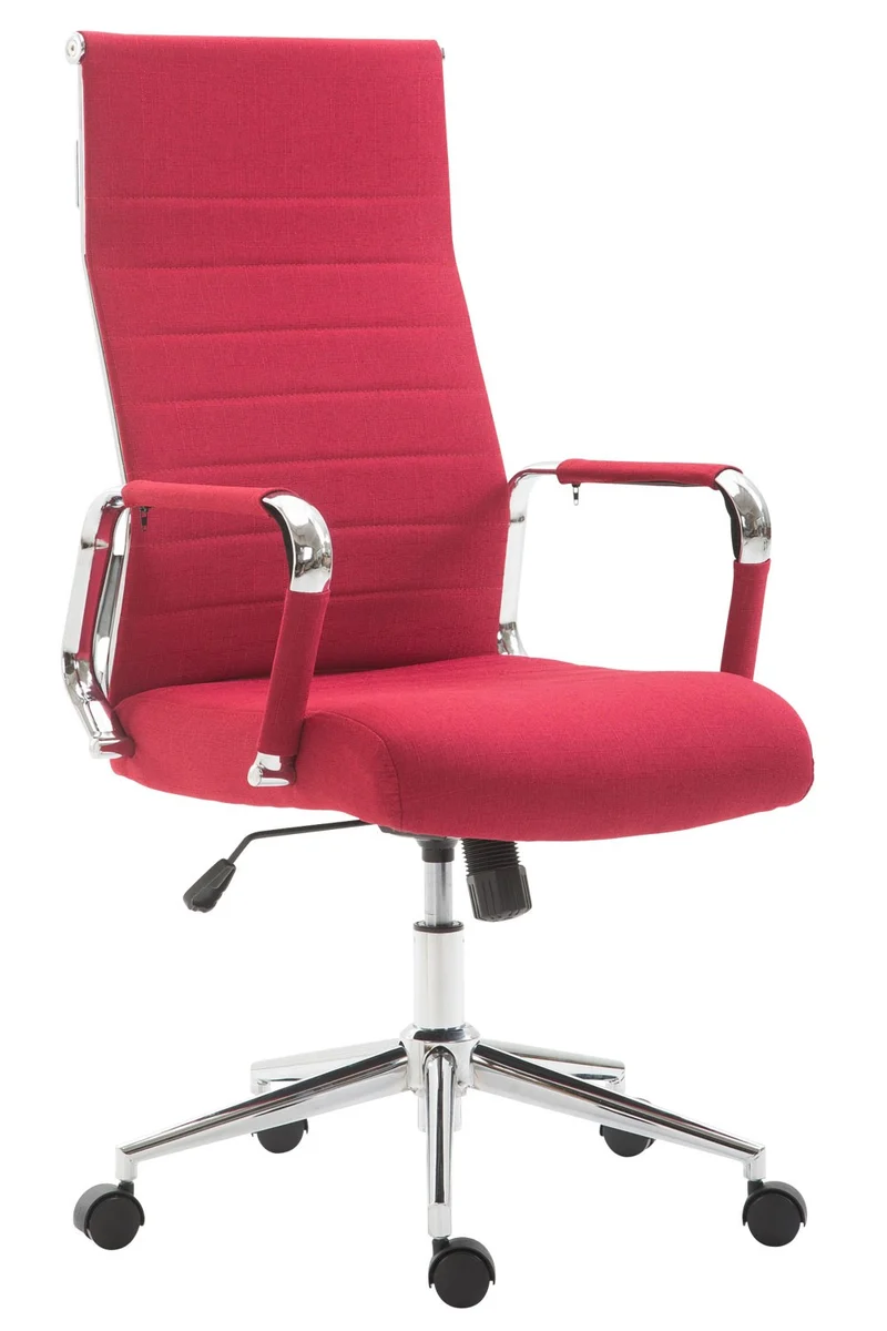 Fauteuil de bureau sur roulettes en tissu rouge avec assise rembourrée pivotant BUR10236