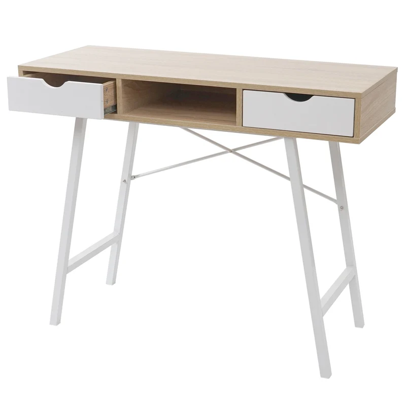 Table d'appoint bureau console avec tiroirs 100x40 cm blanc brun naturel design scandinave 04_0005053