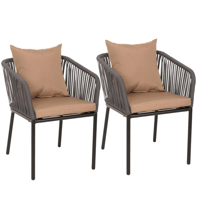 Lot de 2 chaises de jardin accoudoir corde en aluminium corde en maille anthracite coussin taupe 04_0007306
