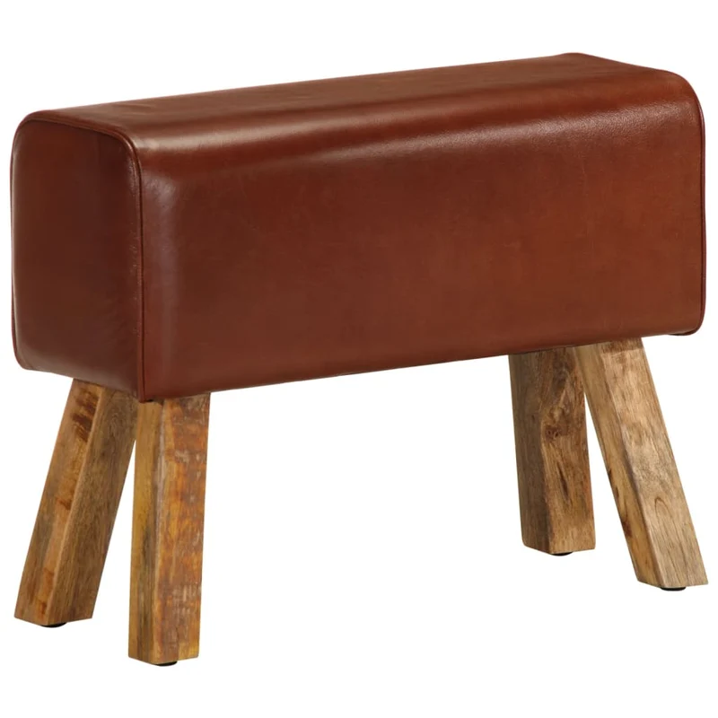 Banc tabouret design saut de cheval 58 cm en cuir véritable et manguier brun DEC025013