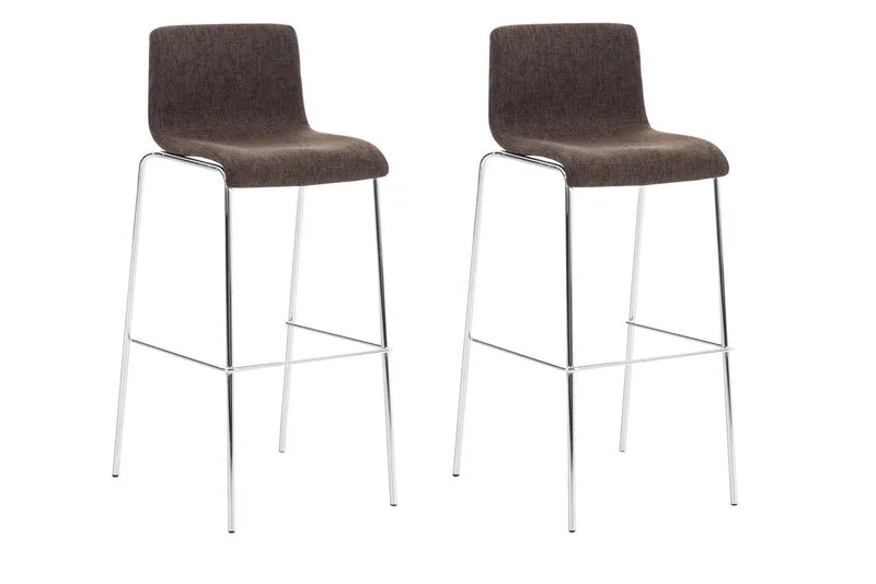 Lot de 2 tabourets de bar avec repose-pieds dossier incurvé en tissu marron et 4 pieds en métal chromé 10_0004192