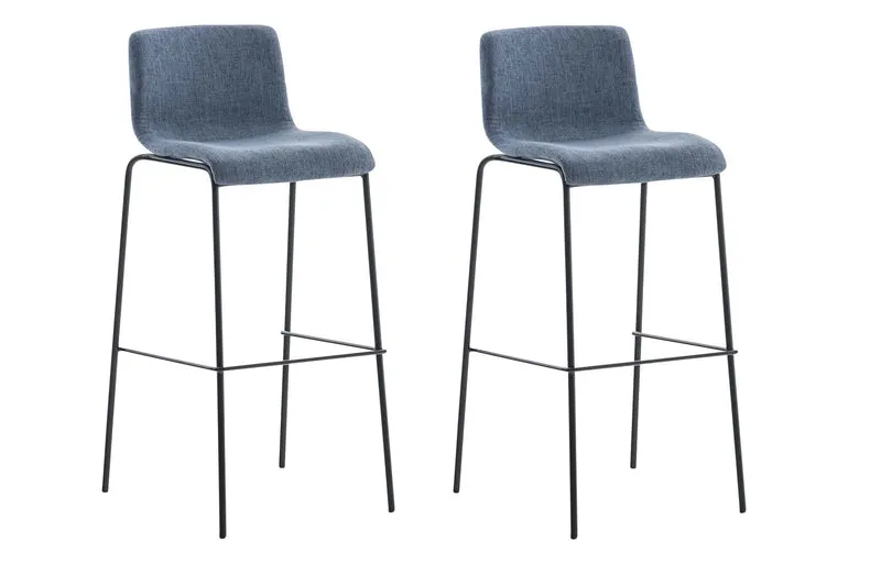 Lot de 2 tabourets de bar avec repose-pieds dossier incurvé en tissu bleu et 4 pieds en métal noir 10_0004197