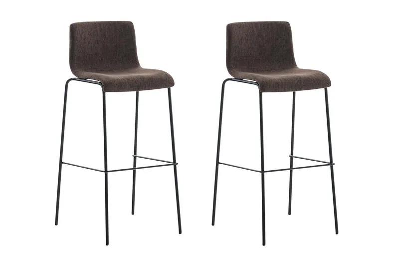Lot de 2 tabourets de bar avec repose-pieds dossier incurvé en tissu marron et 4 pieds en métal noir 10_0004198