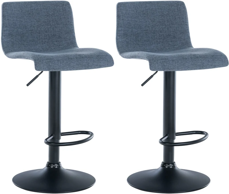 Lot de 2 tabourets de bar design simple avec repose-pieds en tissu bleu pieds en métal noir 10_0004049