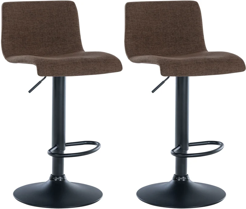 Lot de 2 tabourets de bar design simple avec repose-pieds en tissu marron pieds en métal noir 10_0004050
