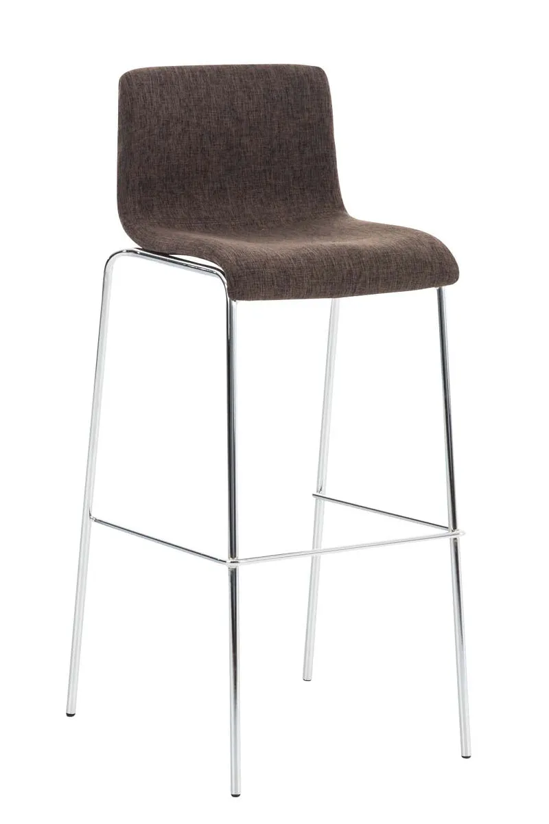 Tabouret de bar x1 design moderne empilable assise en tissu marron et 4 pieds métal chromé 10_0004947