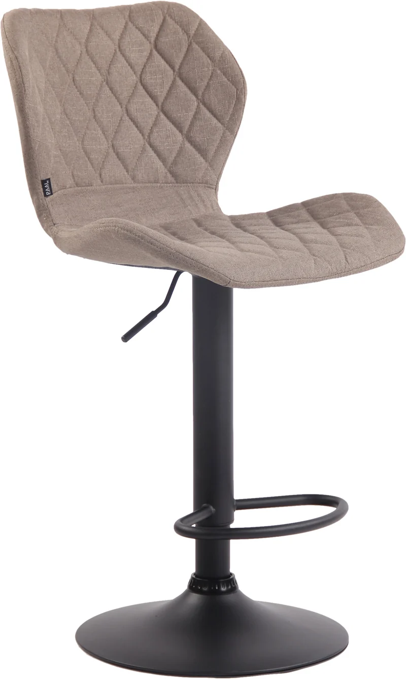 Tabouret de bar x1 avec coutures décoratives en forme de losanges en tissu taupe et métal noir 10_0004662