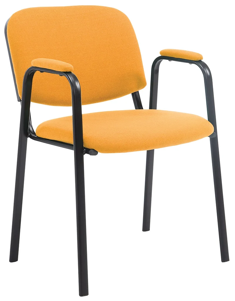 Chaise visiteur avec accoudoirs intégrés zone d'attente en tissu orange piètement à 4 pieds en métal noir 10_0003389