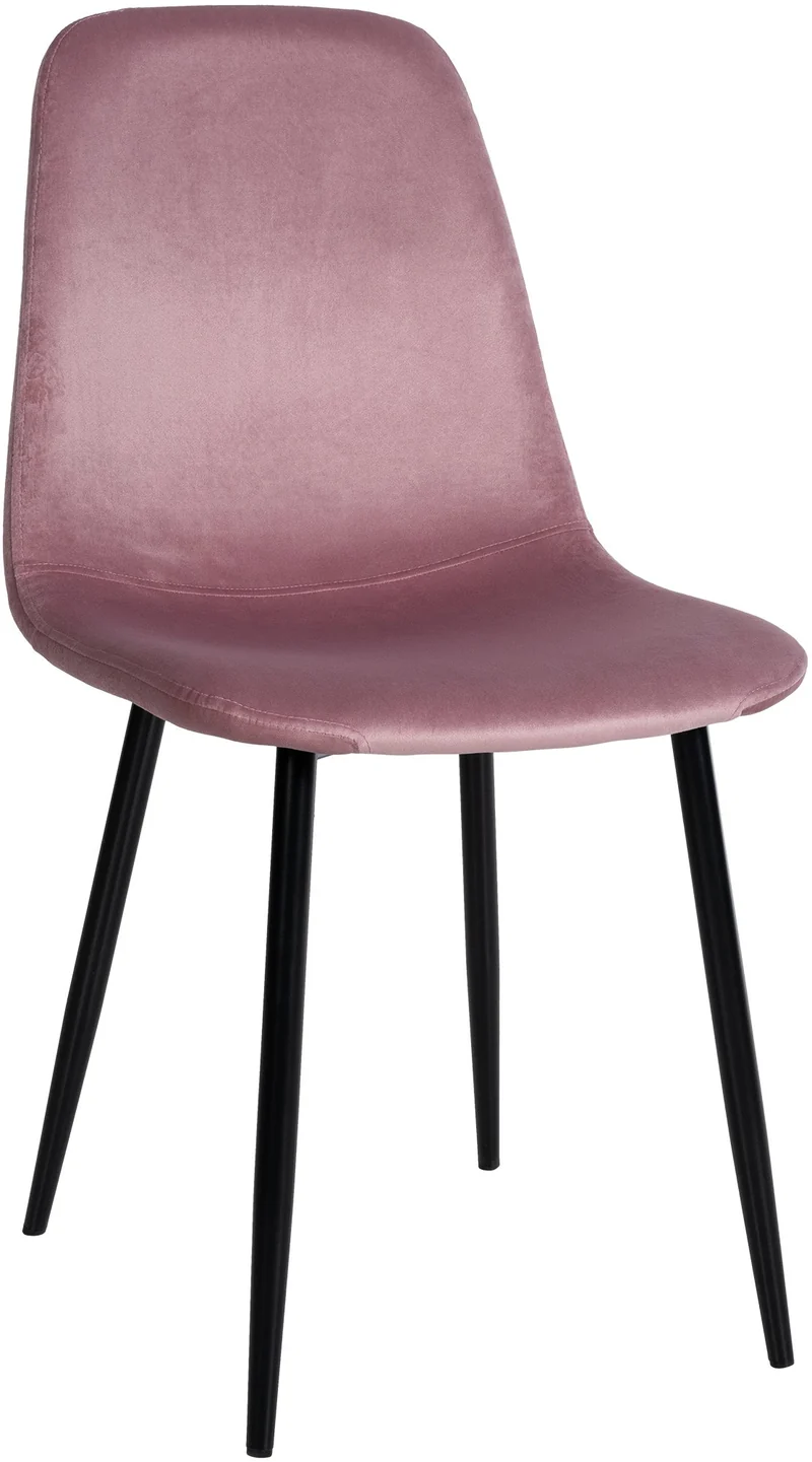 Chaise de salle à manger x1 design simple avec pieds en métal noir assise en velours rose 10_0002069