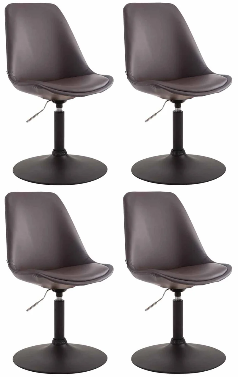 Lot de 4 chaises de salle à manger pivotante hauteur réglable en PVC marron et pied trompette métal noir 10_0001802
