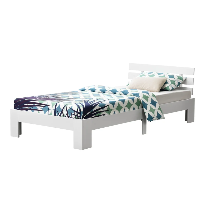 Cadre de Lit Design Nivala à Sommier à Lattes Capacité de Charge 100 kg Lit Simple Stylé en Pin et Bois Stratifié 90 x 200 cm Blanc 03_0004743