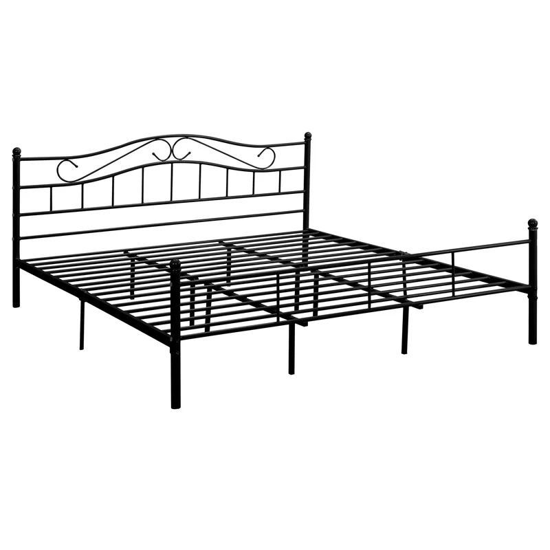 Lit double cadre en métal acier revêtu noir avec sommier en métal 180 x 200 cm 03_0002672