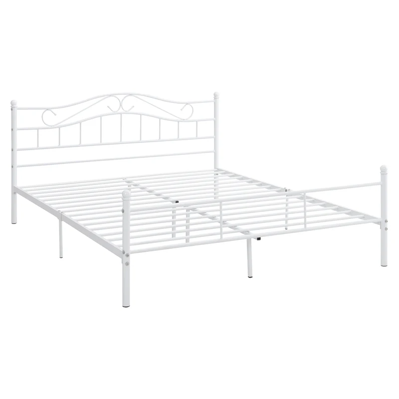 Lit double cadre en métal acier revêtu blanc avec sommier en métal 140 x 200 cm 03_0002665