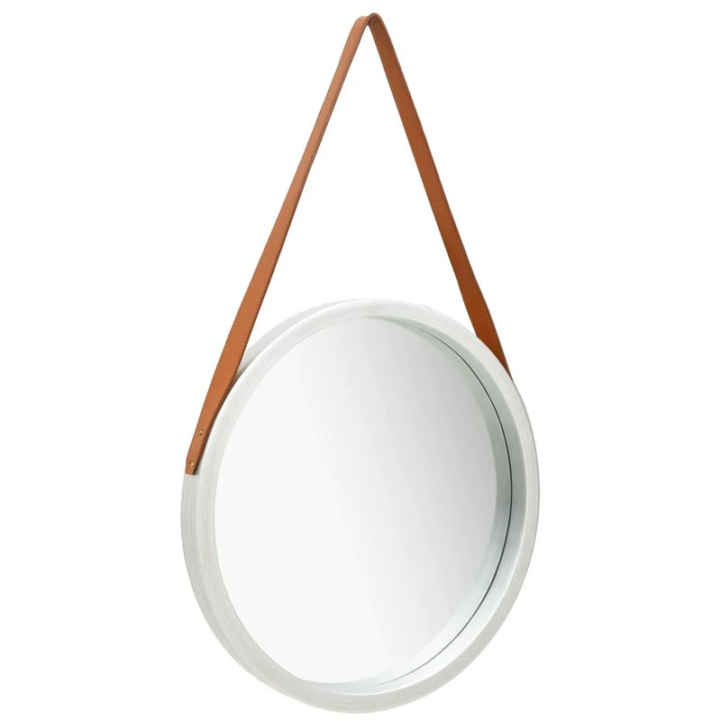 Miroir mural avec sangle marron 50 cm bois argenté DEC022908