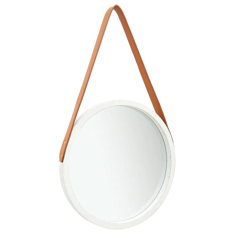 Miroir mural avec sangle marron 40 cm en bois blanc DEC022902