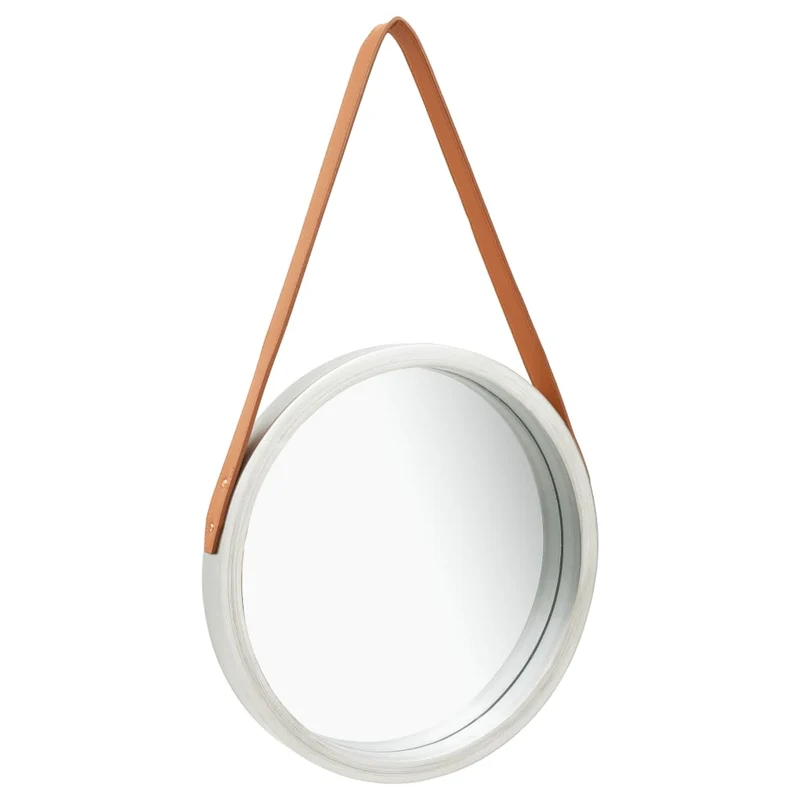 Miroir mural avec sangle 40 cm en bois argenté et marron DEC022904