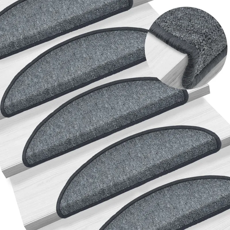 Tapis d'escalier 15 pièces Gris foncé 56x17x3 cm DEC023545