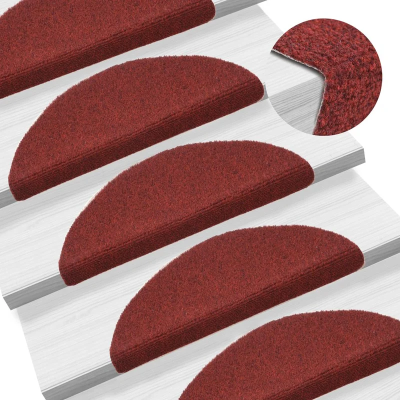 Tapis d'escalier auto-adhésif Poinçon aiguilleté 15 pièces Rouge DEC023308